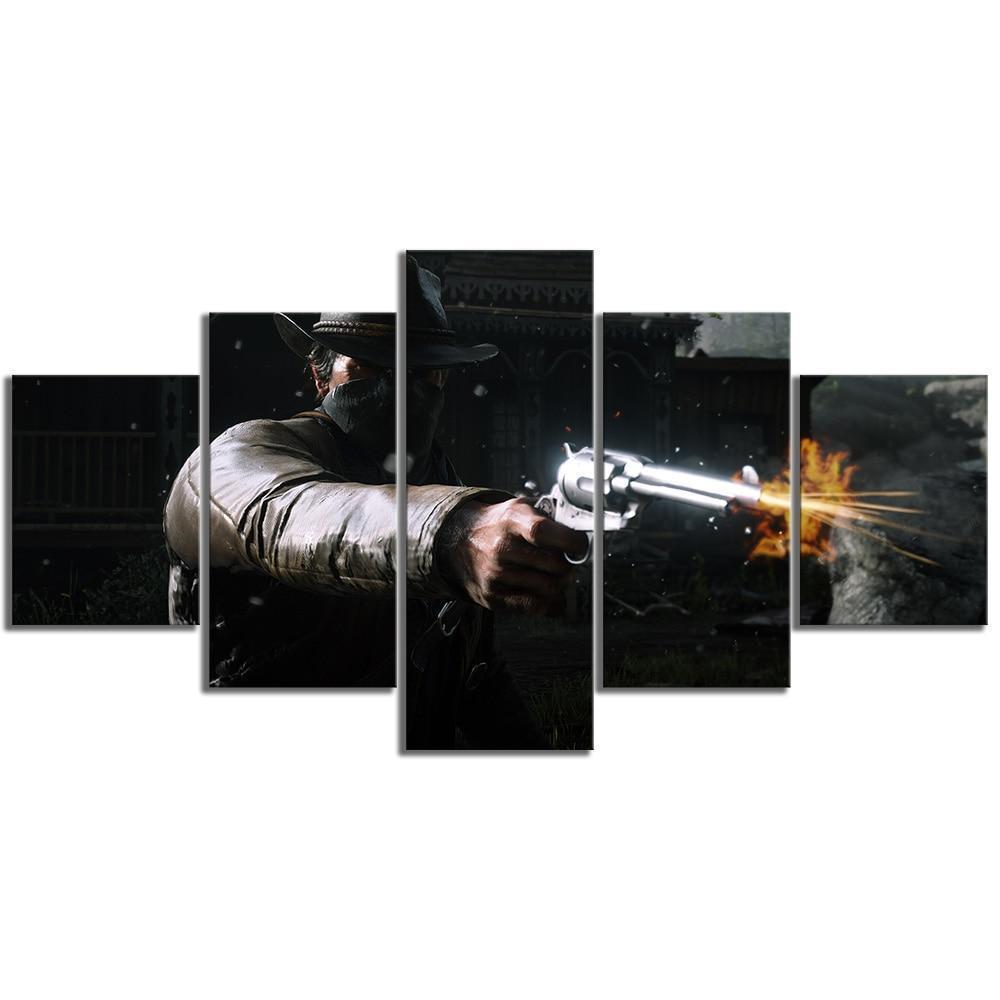 Red Dead Redemption 2 Athur Fire The Gun Gaming Canvas Wall Art