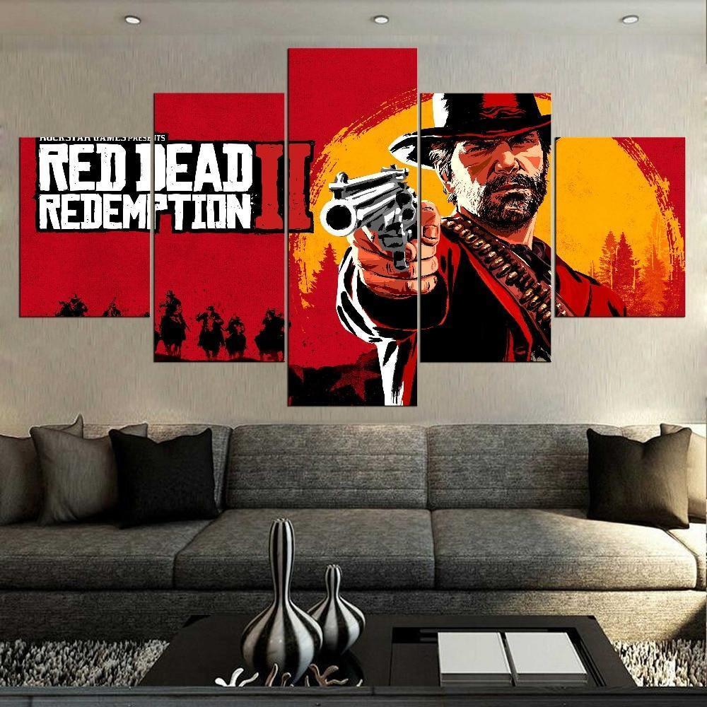 Red Dead Redemption 2 Background Poster Gaming Canvas Wall Art