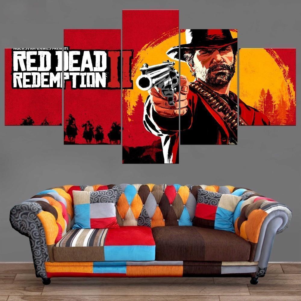 Red Dead Redemption 2 Background Poster Gaming Canvas Wall Art