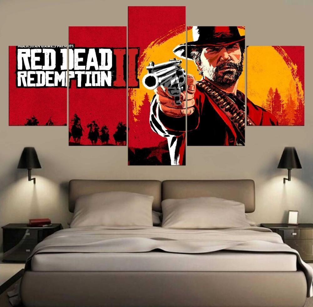 Red Dead Redemption 2 Background Poster Gaming Canvas Wall Art