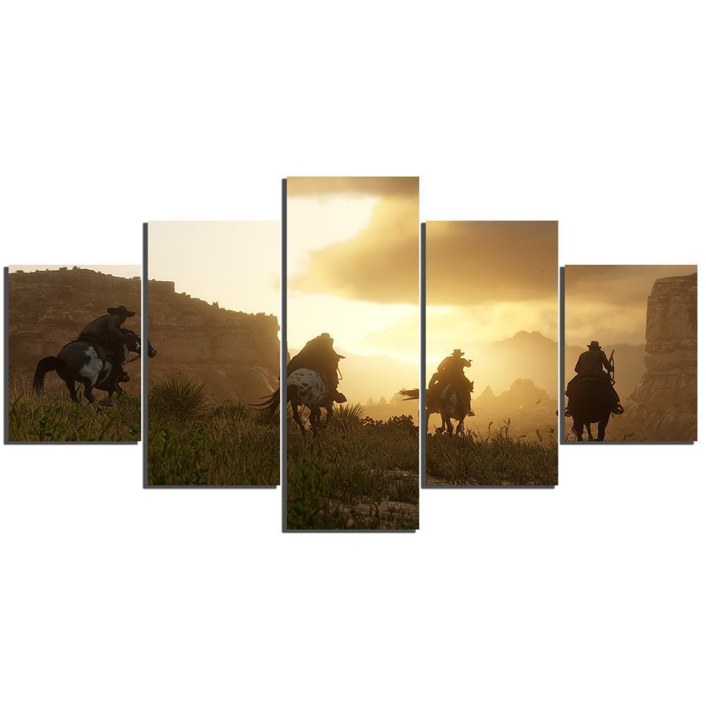 Red Dead Redemption 2 Sunset Scene Gaming Canvas Wall Art