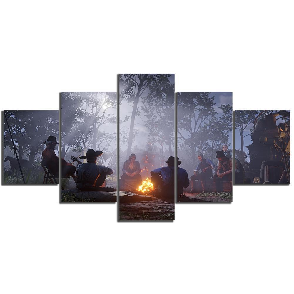 Red Dead Redemption 2 The Campfire Party Gaming Canvas Wall Art