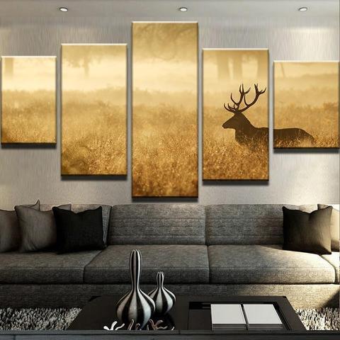 Red Deer Silhouette Animal Canvas Wall Art