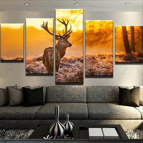 Red Deer Sunset Animal Canvas Wall Art
