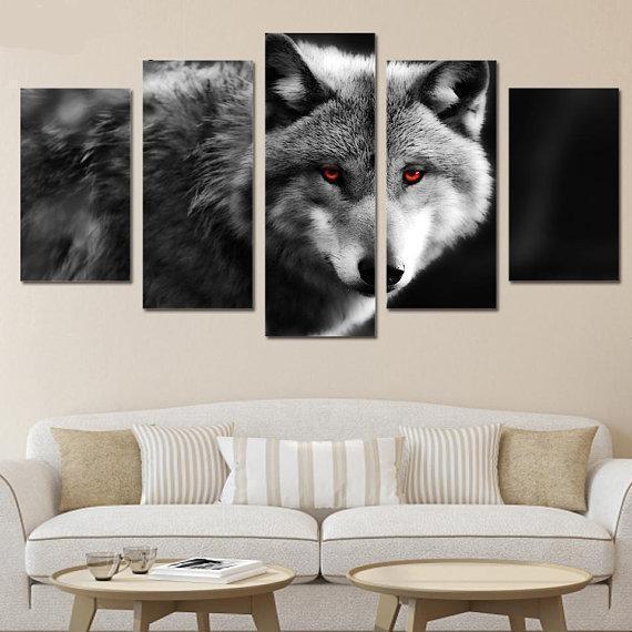 Red Eyes Wolf Abstract Animal Canvas Wall Art