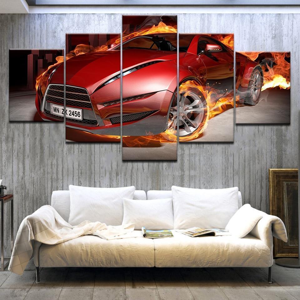 Red Flame Sport Car &amp;amp; Motor Canvas Wall Art