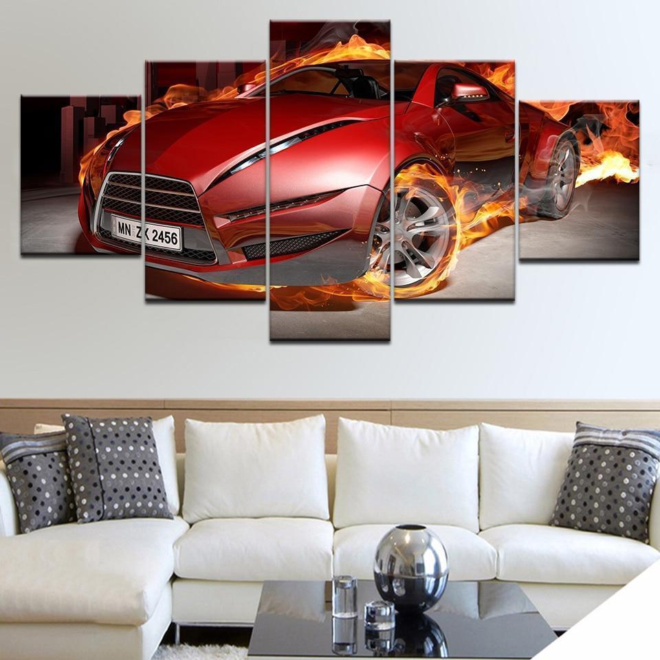 Red Flame Sport Car &amp;amp; Motor Canvas Wall Art