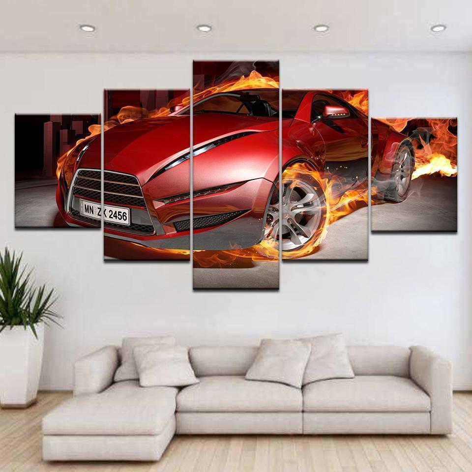 Red Flame Sport Car &amp;amp; Motor Canvas Wall Art