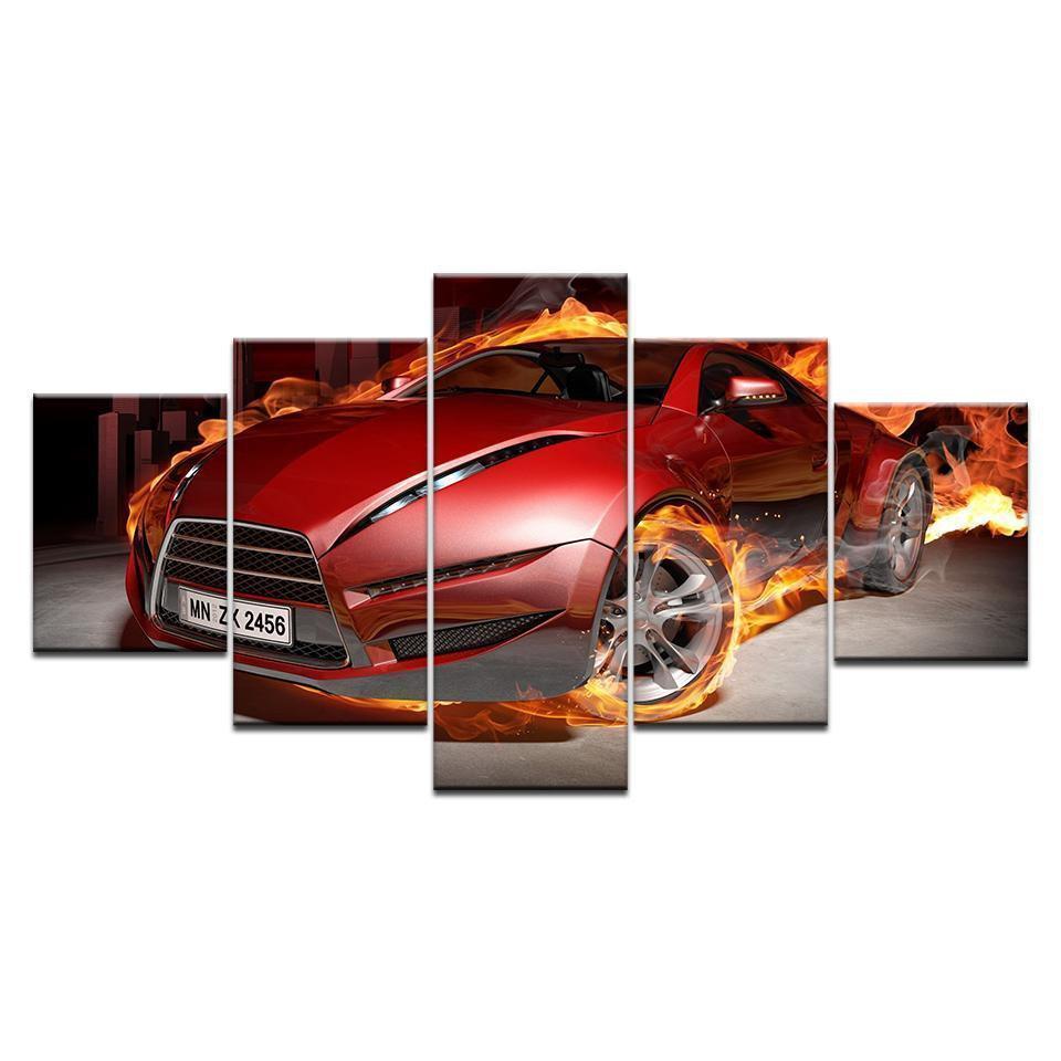 Red Flame Sport Car &amp;amp; Motor Canvas Wall Art