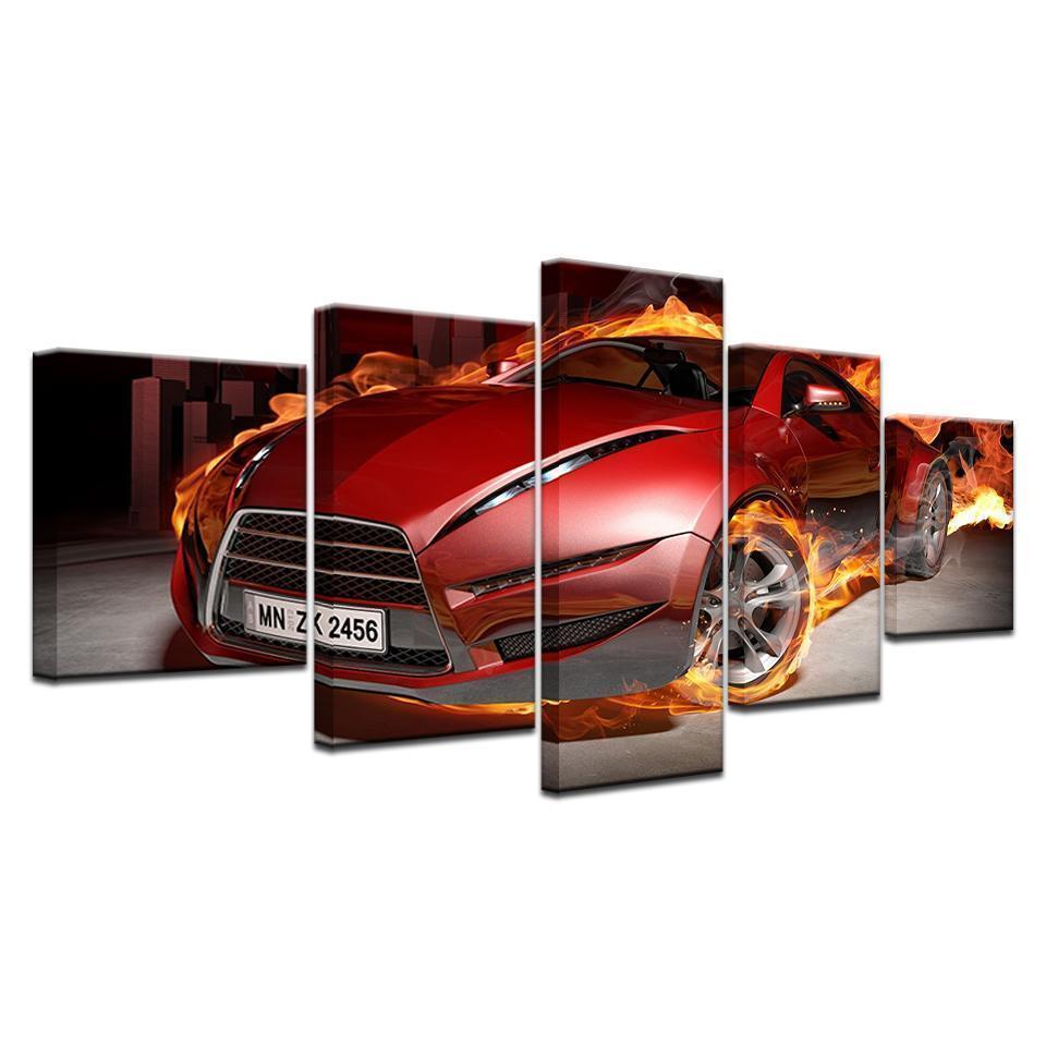 Red Flame Sport Car &amp;amp; Motor Canvas Wall Art