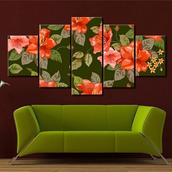 Red Flowers Green Leaves Nature Canvas Wall Art