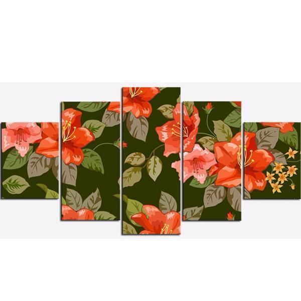 Red Flowers Green Leaves Nature Canvas Wall Art
