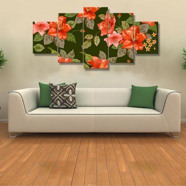 Red Flowers Green Leaves Nature Canvas Wall Art