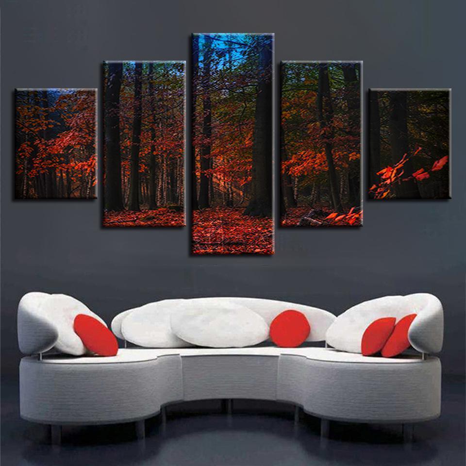 Red Forest Night View Nature Canvas Wall Art
