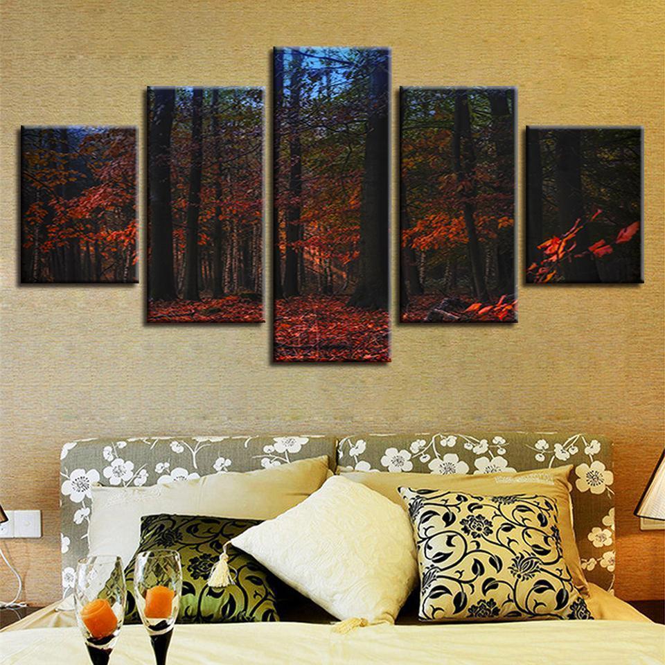 Red Forest Night View Nature Canvas Wall Art