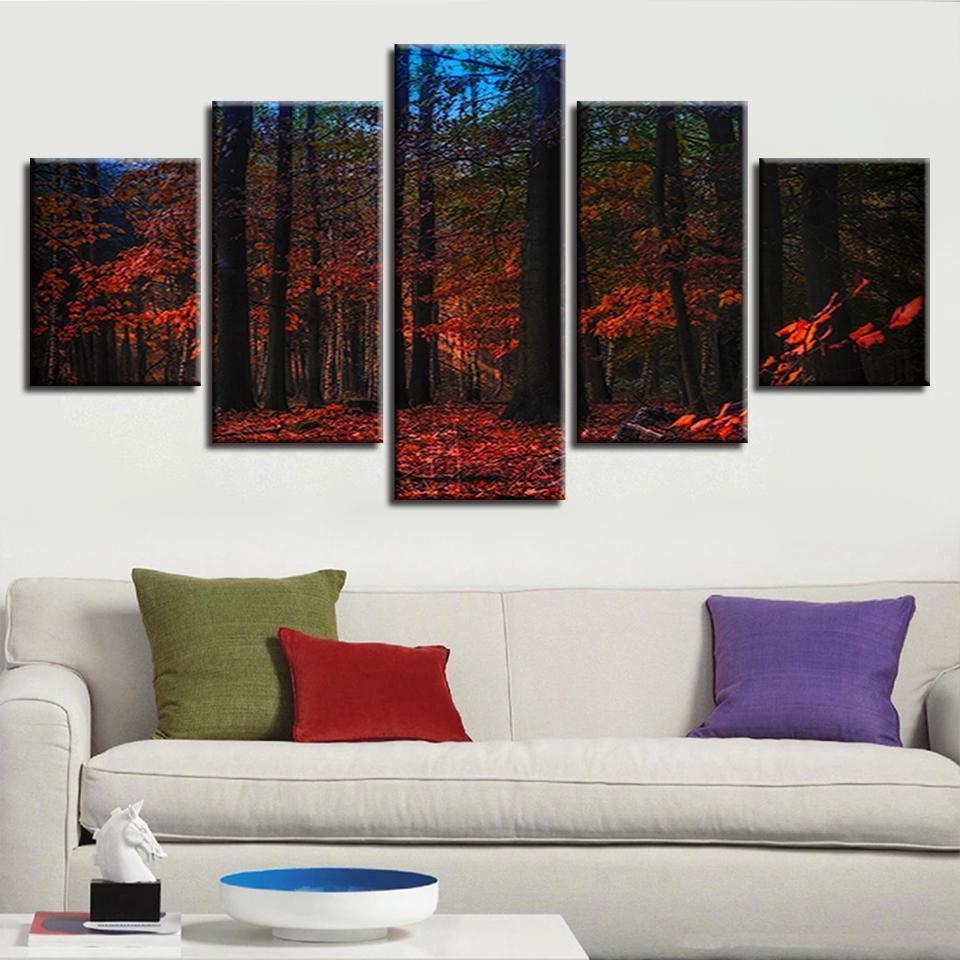 Red Forest Night View Nature Canvas Wall Art