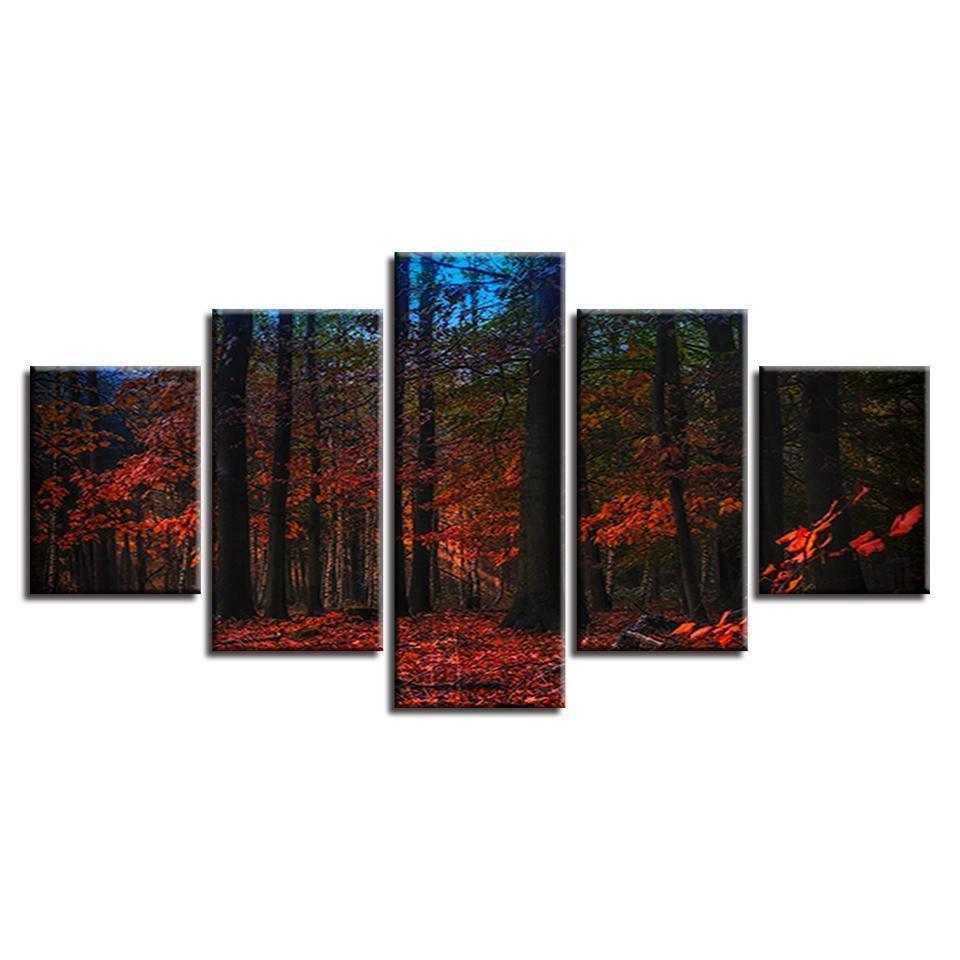 Red Forest Night View Nature Canvas Wall Art