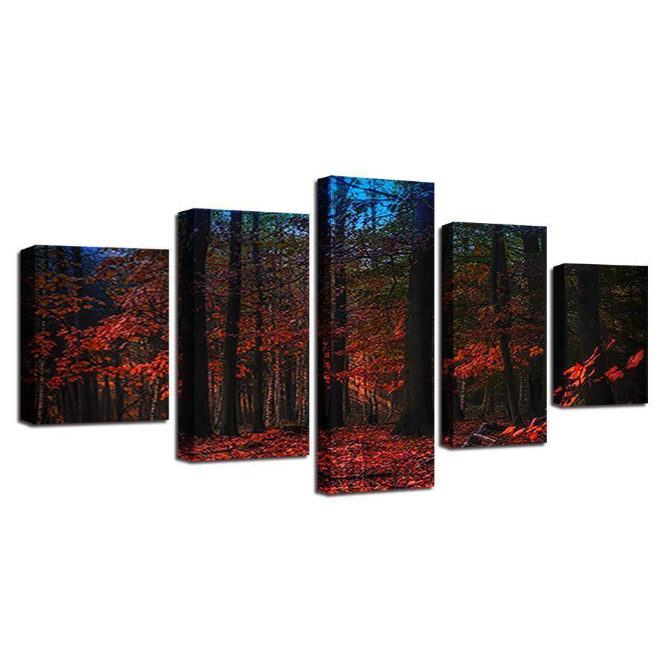 Red Forest Night View Nature Canvas Wall Art