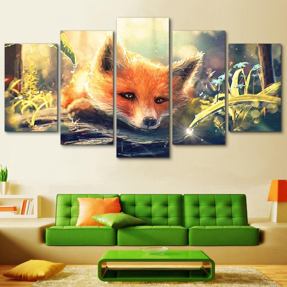 Red Fox In Forest Animal Canvas Wall Art