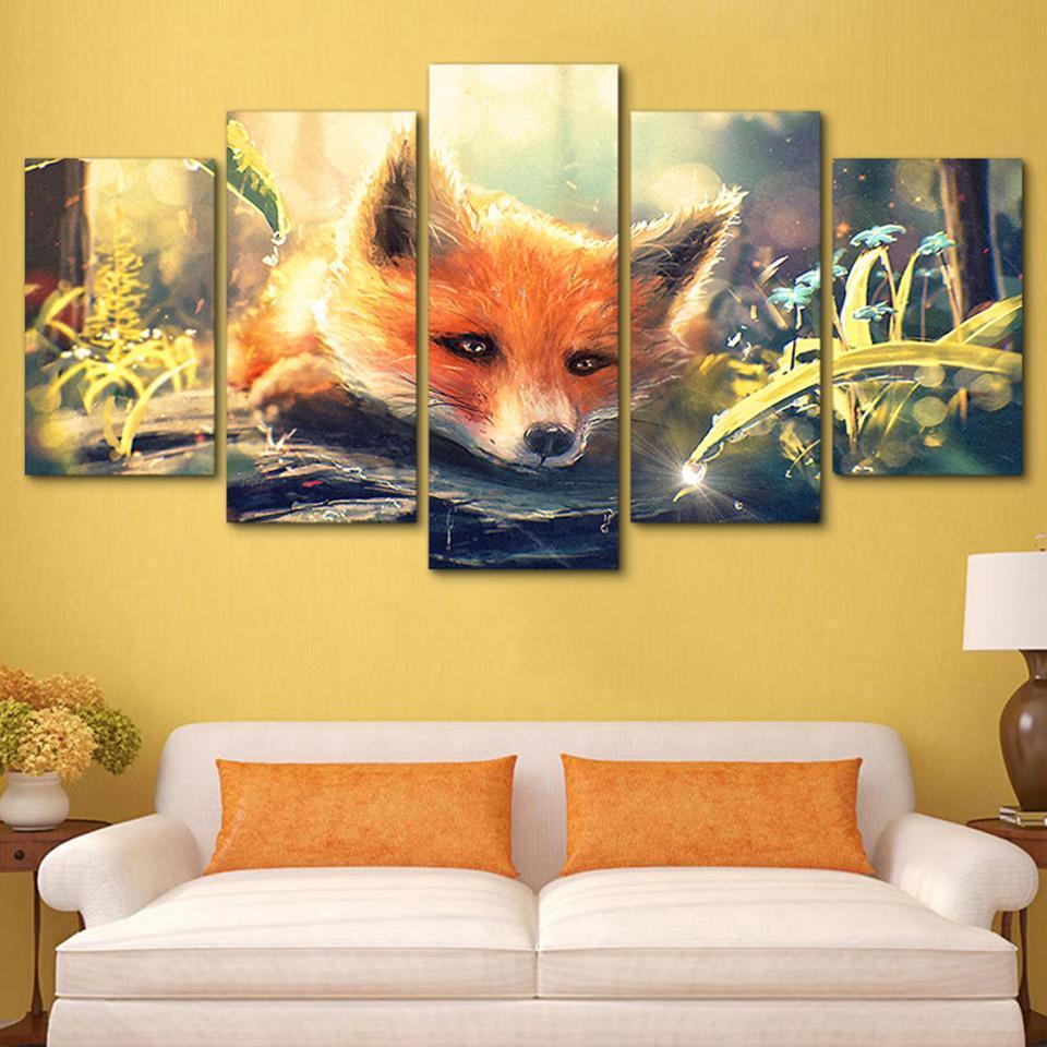 Red Fox In Forest Animal Canvas Wall Art