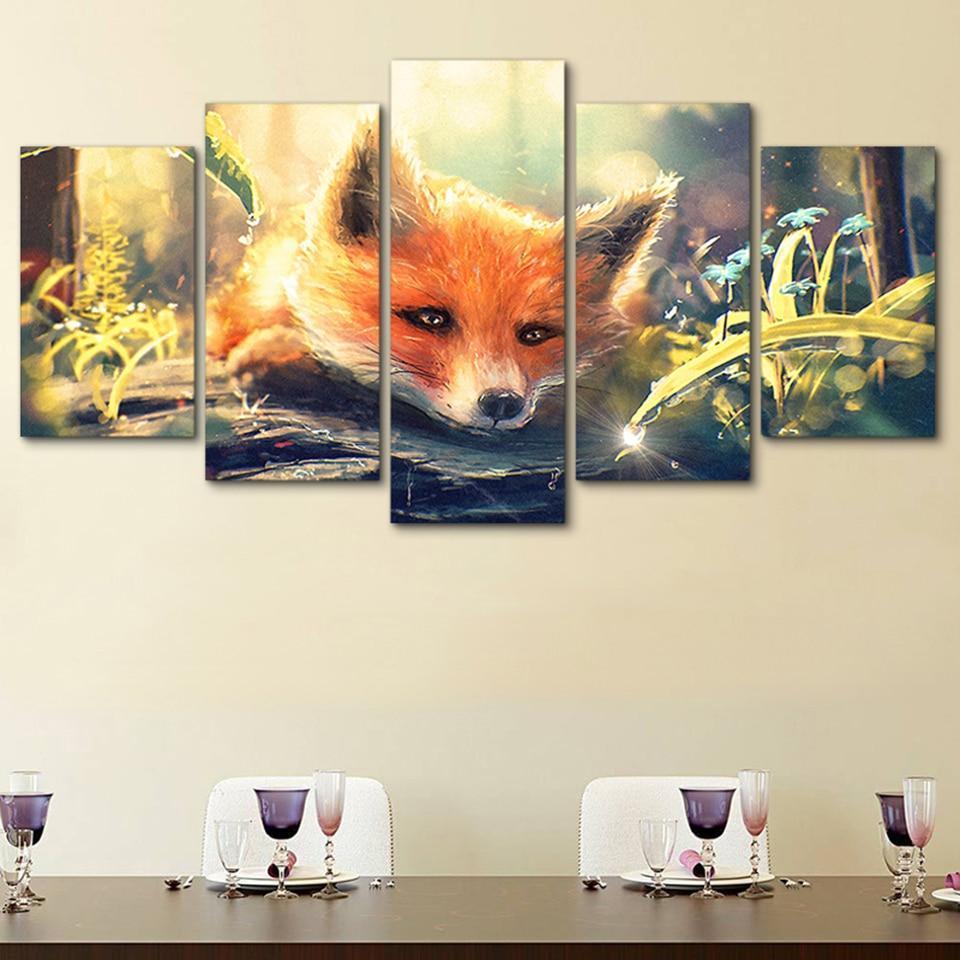 Red Fox In Forest Animal Canvas Wall Art