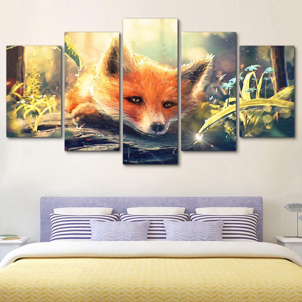 Red Fox In Forest Animal Canvas Wall Art
