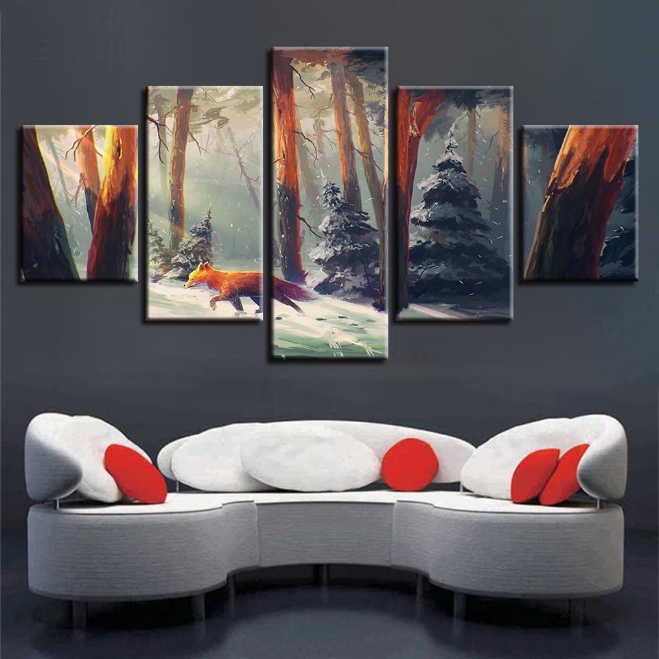 Red Fox In The Winter Forest Animal Canvas Wall Art