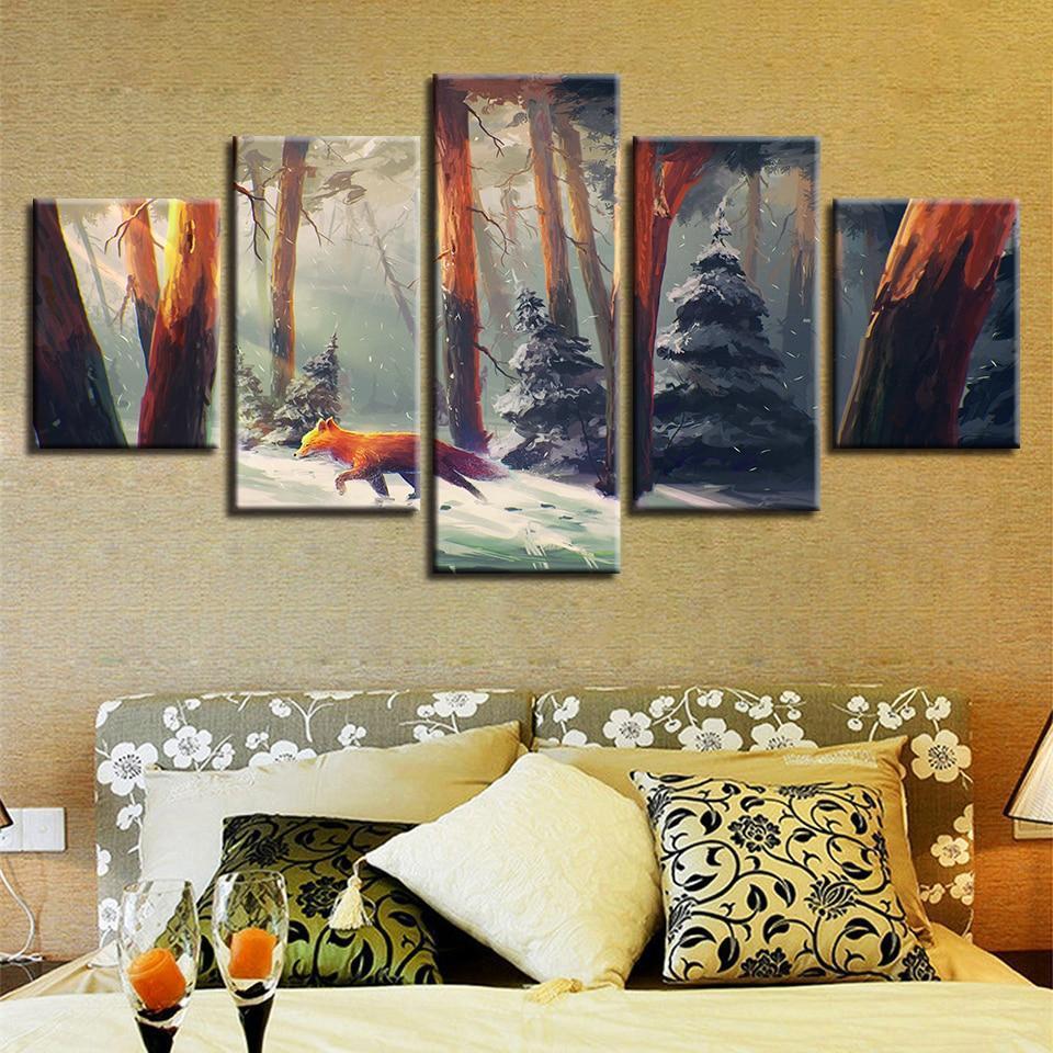 Red Fox In The Winter Forest Animal Canvas Wall Art