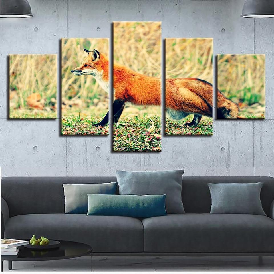 Red Fox On Field Animal Canvas Wall Art
