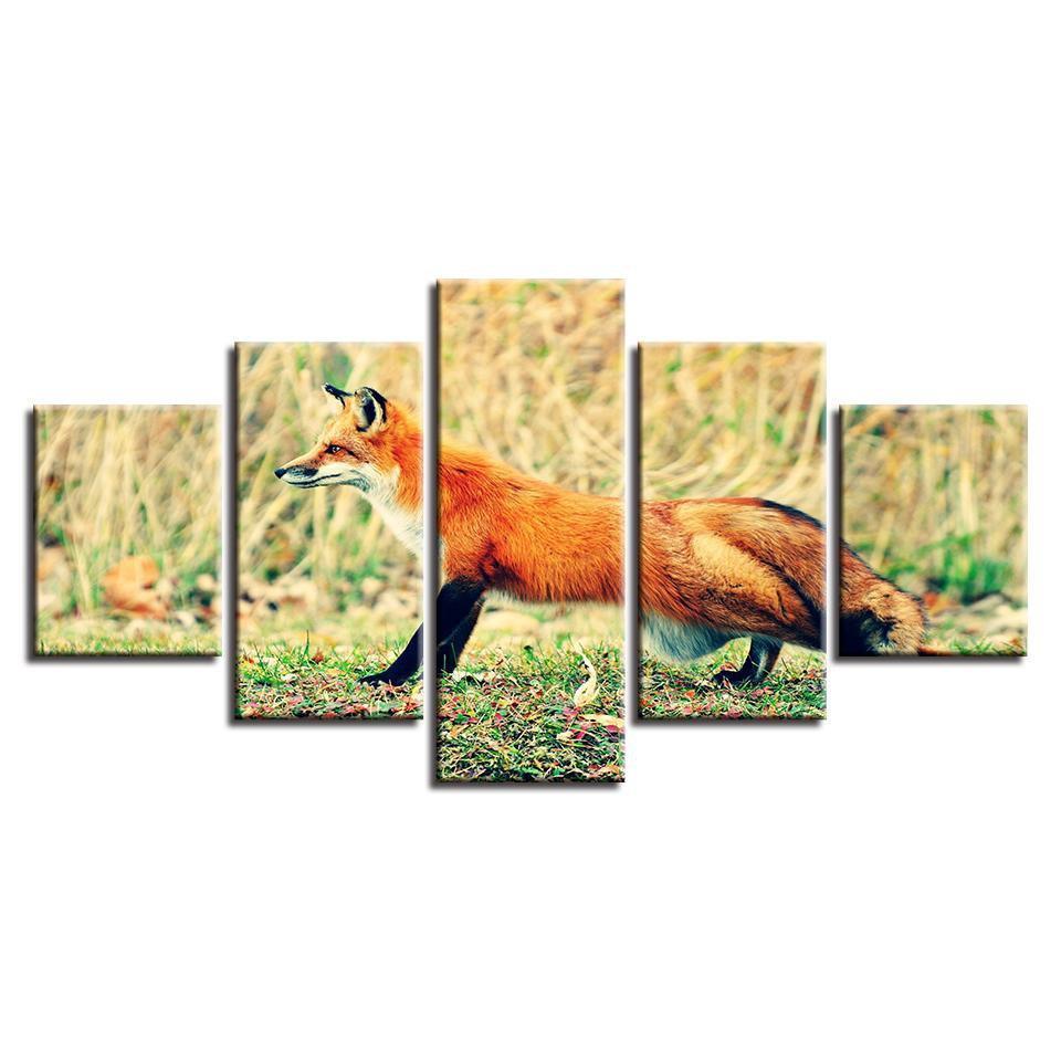 Red Fox On Field Animal Canvas Wall Art