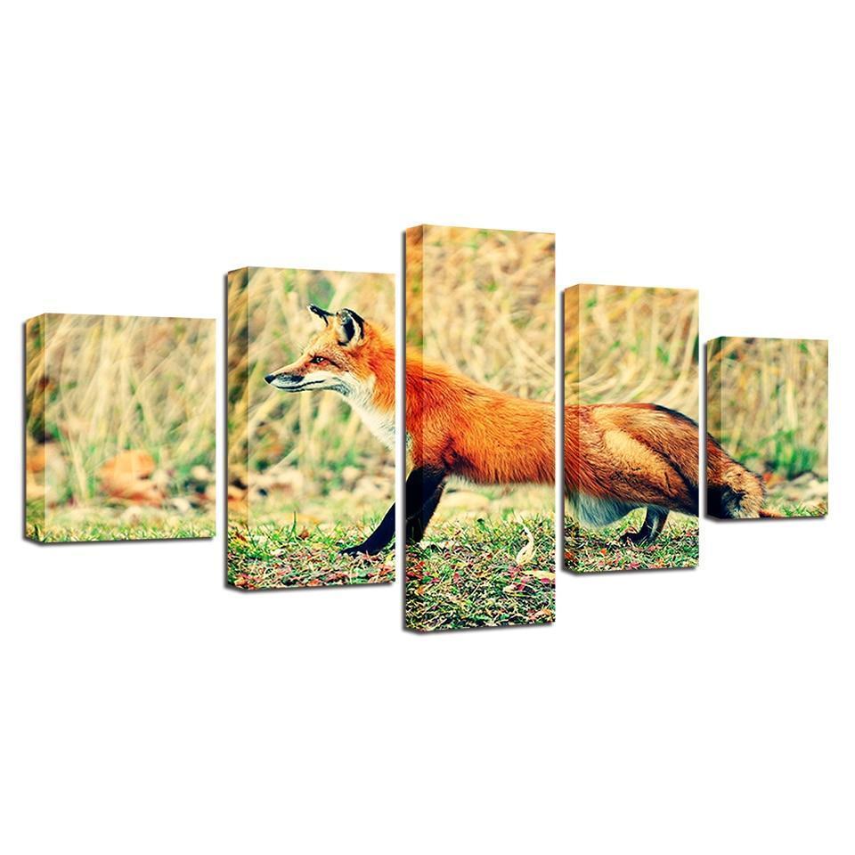 Red Fox On Field Animal Canvas Wall Art