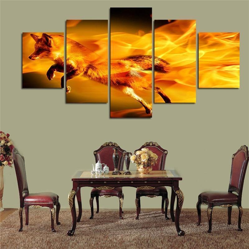 Red Fox On Fire Animal Canvas Wall Art