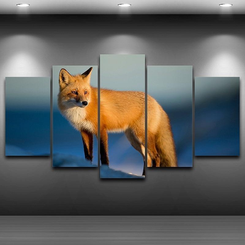 Red Fox On Snow Animal Canvas Wall Art
