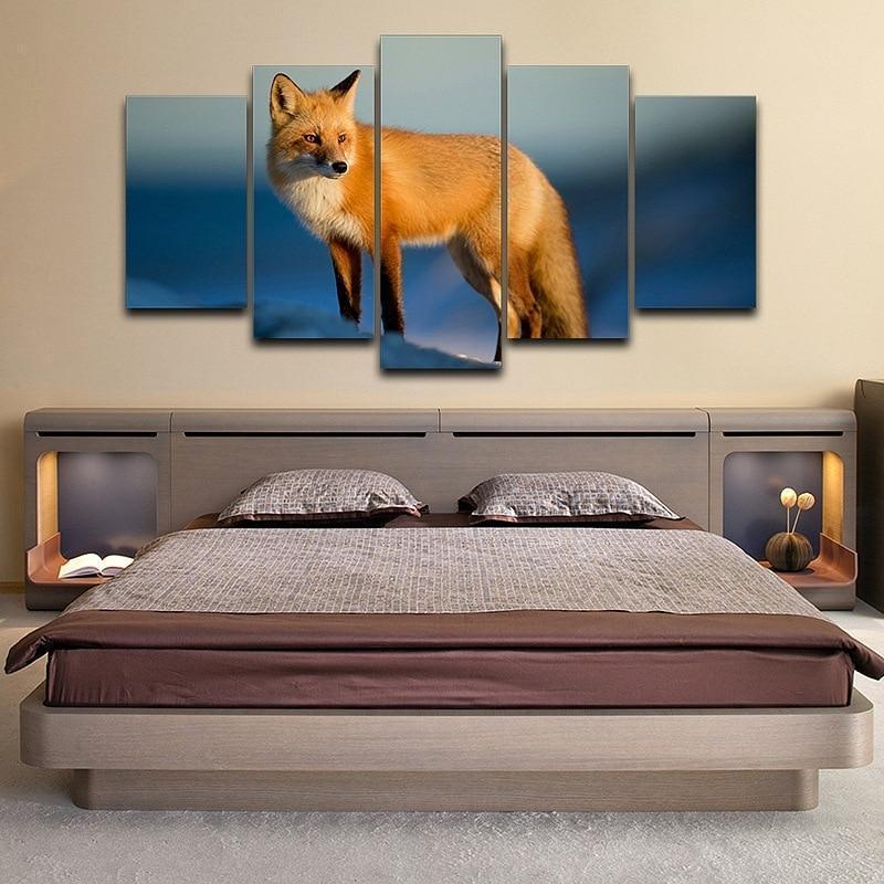 Red Fox On Snow Animal Canvas Wall Art