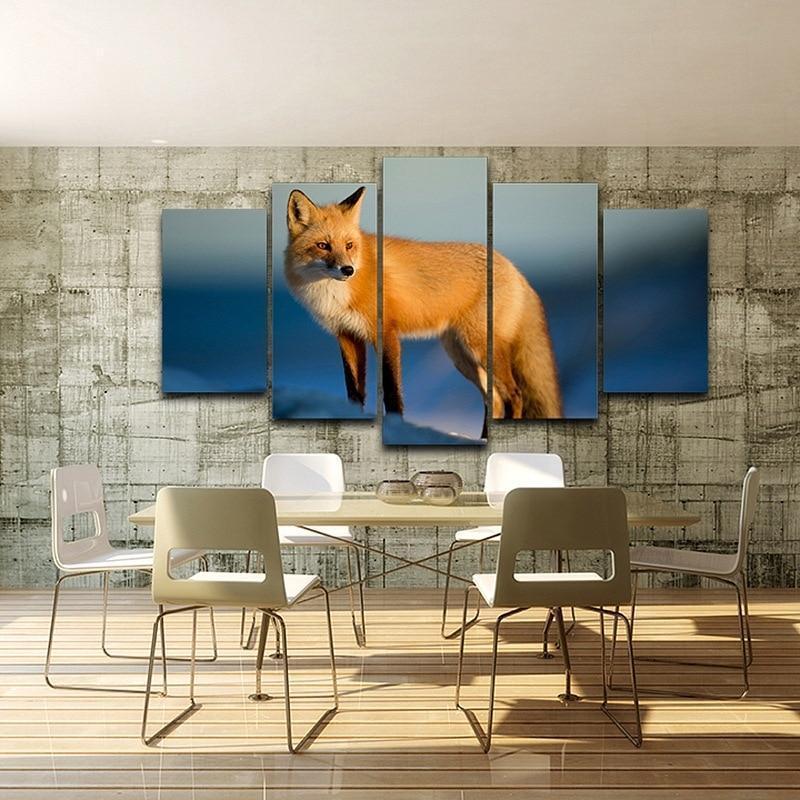 Red Fox On Snow Animal Canvas Wall Art
