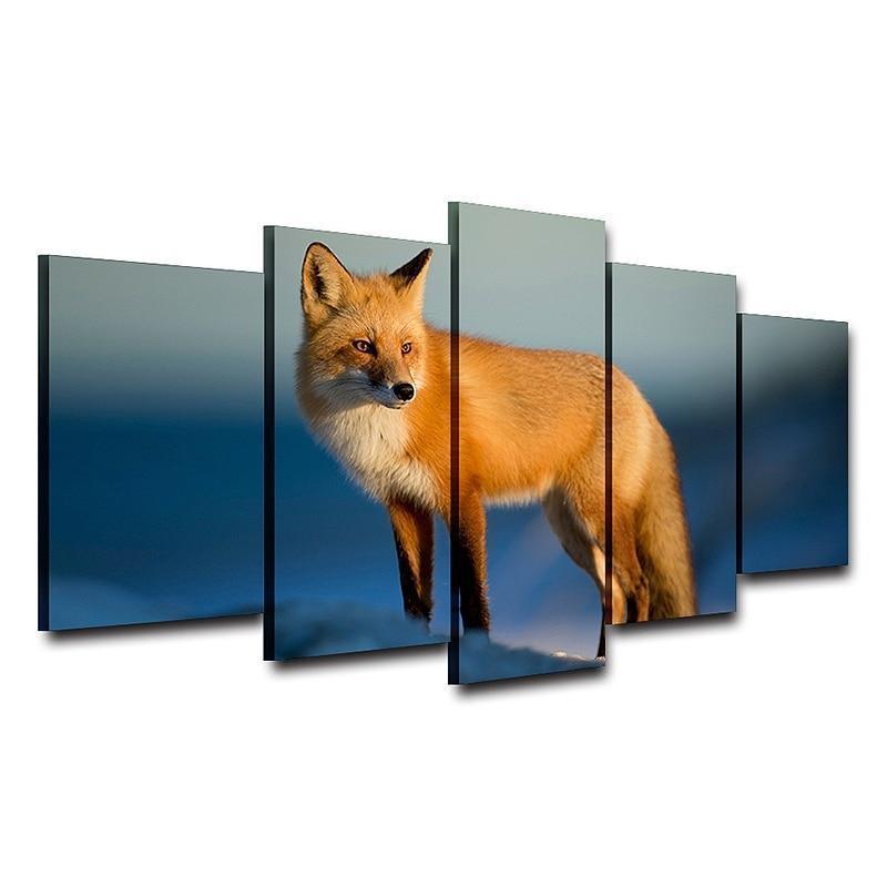 Red Fox On Snow Animal Canvas Wall Art
