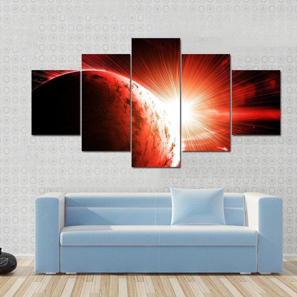 Red Gasy Planet With Its Star Space Canvas Wall Art