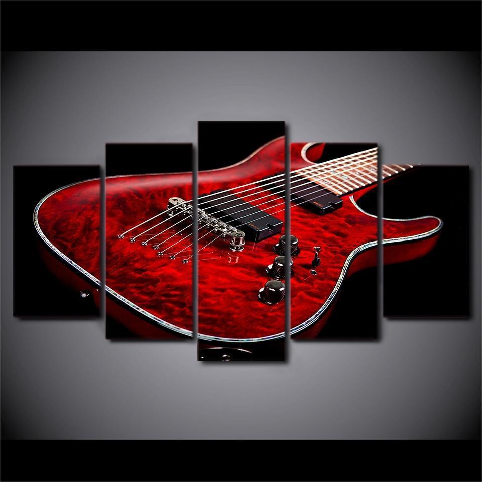 Red Guitar Music Canvas Wall Art