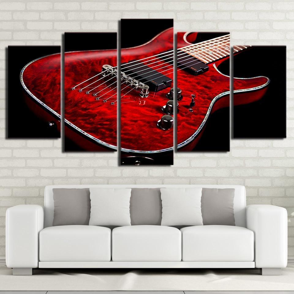 Red Guitar Music Canvas Wall Art