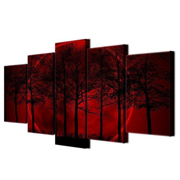 Red Moon Sky Dark Forest Nature Canvas Wall Art