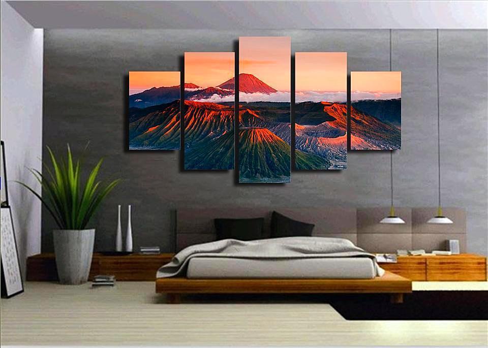 Red Mount Peaks Clouds Nature Canvas Wall Art