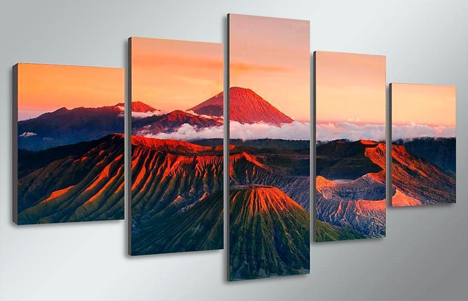 Red Mount Peaks Clouds Nature Canvas Wall Art
