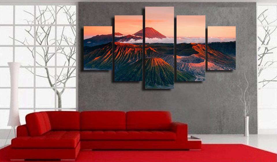 Red Mount Peaks Clouds Nature Canvas Wall Art