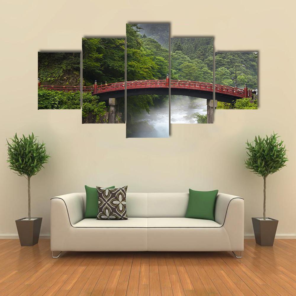 Red Sacred Bridge Shinkyo In Nikko Nature Canvas Wall Art