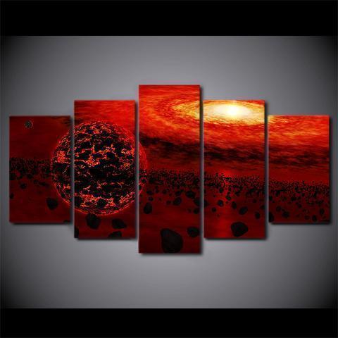 Red Space And Planet Space Canvas Wall Art