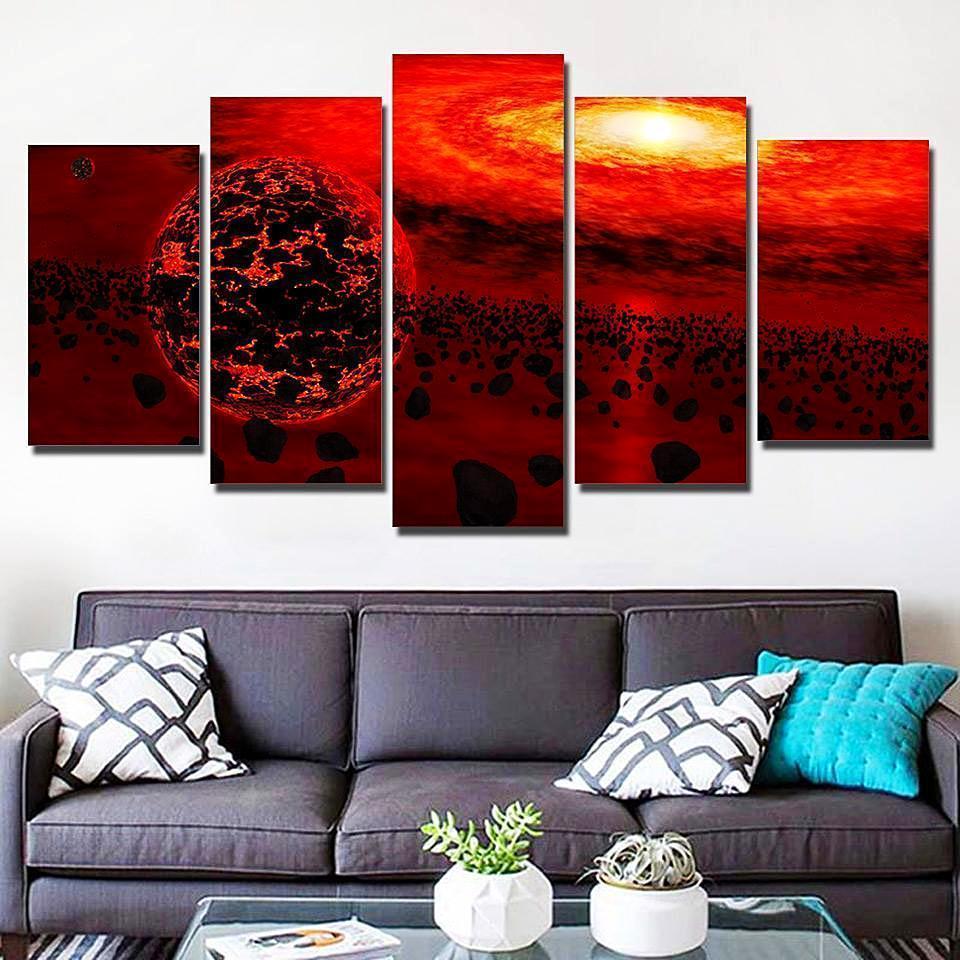 Red Space Fantasy Planet Space Universe Canvas Wall Art