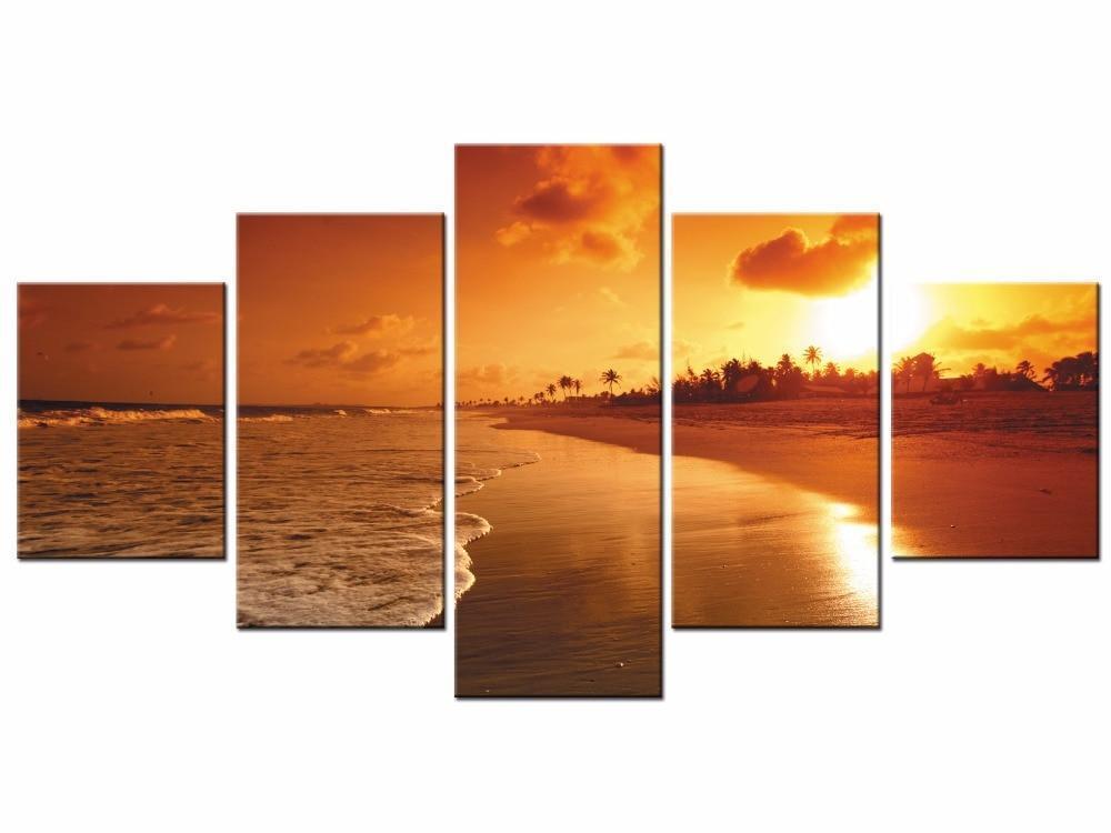 Red Sunset On The Beach Canvas Wall Art