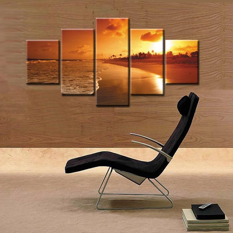 Red Sunset On The Beach Canvas Wall Art