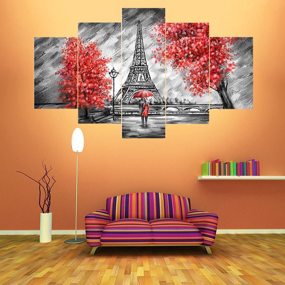 Red Tree Landscape Abstract Nature Canvas Wall Art