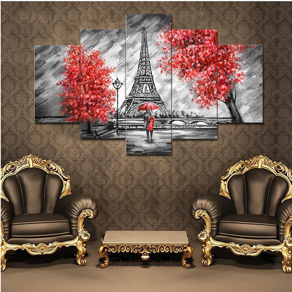 Red Tree Landscape Abstract Nature Canvas Wall Art